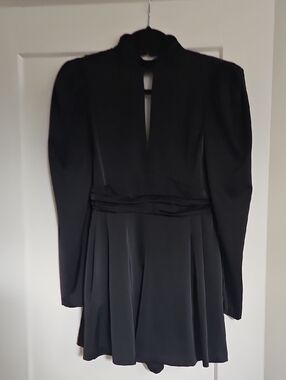 Dynamite Black Long-Sleeve Romper with Front Keyhole
